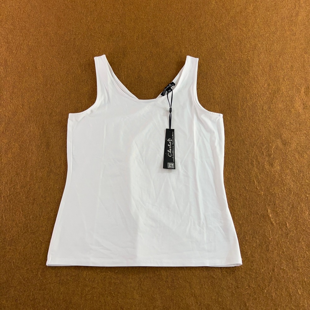 Charlie B Womens P/S White Bamboo Viscose Stretch V-Neck Tank Top NWT